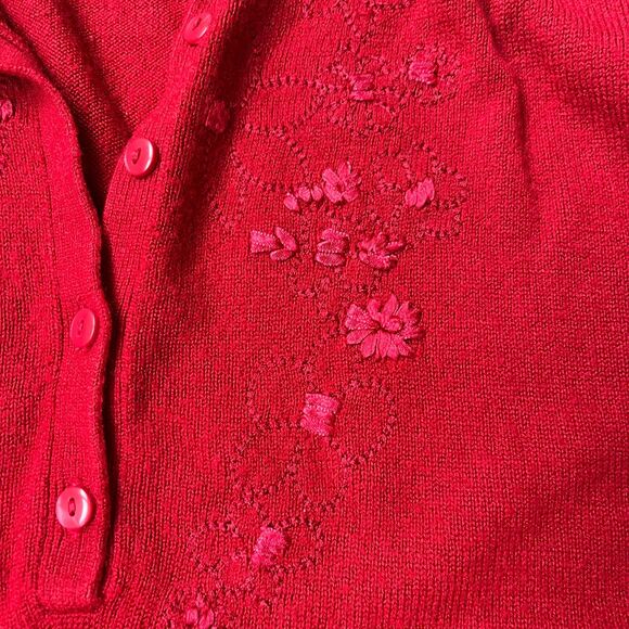 Vintage Sweater Quarter Zip Christmas Red Embroidered Studio Works Medium - Picture 2 of 6